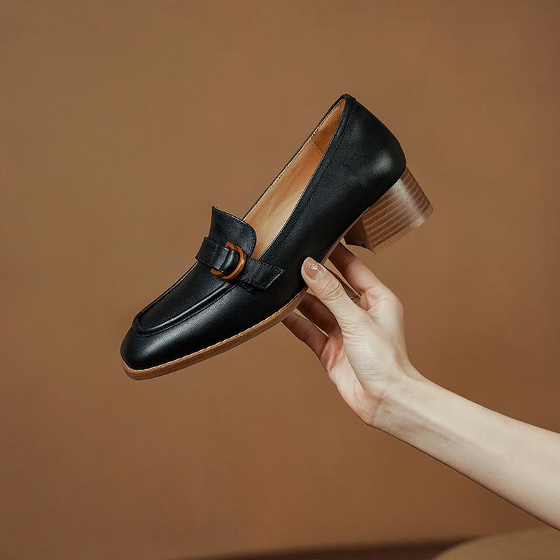 2024 Весна Лето Новые Рабочие Повседневные Женские Туфли Классические Туфли На Среднем Каблуке Высокого Качества Из Натуральной Кожи Женские Лаконичные Туфли В Ретро Стиле