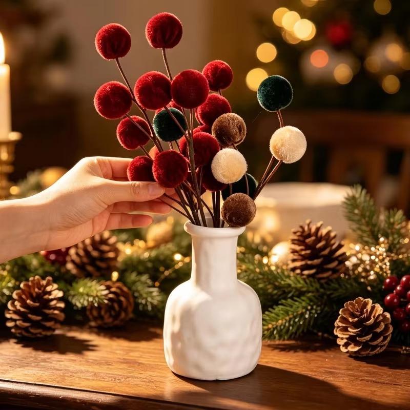 Christmas Tree Foam Ball Ornaments Soft Velvet Shatterproof Decor for Xmas Wreath Bouquet Farmhouse Holiday Party Decoration