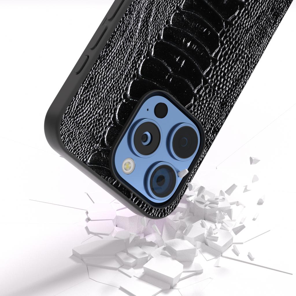 ABEEL For iPhone 16 Pro Case Crocodile Texture Genuine Cow Leather+TPU+PC Phone Cover