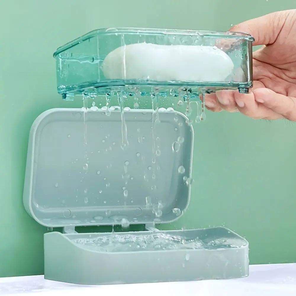 Кейс Прозрачный с откидной крышкой Дренажная коробка Ванная Туалет Водонепроницаемая Мыльница Общежитие Путешествия Большая Мыльница Каваи ванная