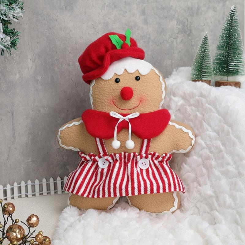 Holiday Polyester Gingerbreads Doll Decorative Pillow With Polyester Filling for Winter Comfort