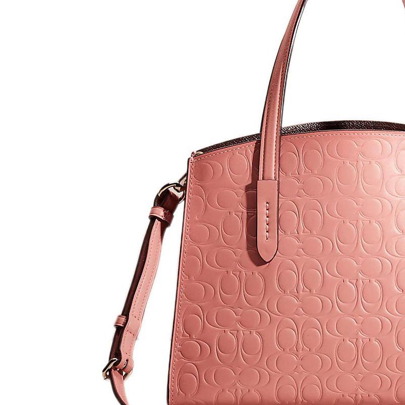 Coach Чарли 28 Однотонная тисненая логотип Именная табличка По всей поверхности тисненая кожаная сумка через плечо Сумка-тоут Большая женская сумка Розовый CG740-SVOBD