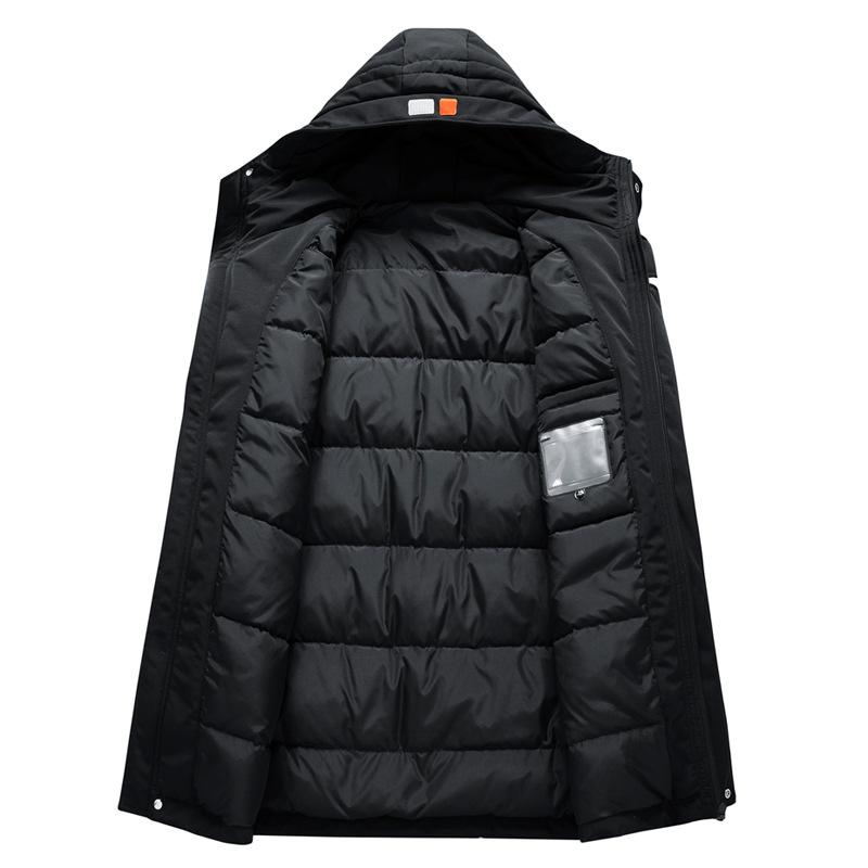 Зимняя мужская куртка-пуховик нового стиля, воротник-стойка, модная простая куртка с капюшоном, средней длины, утолщенная, теплая и морозостойкая, модный бренд для мужчин