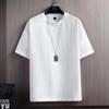 Short-sleeved T-shirt for Men Summer Half-sleeved T-shirt for Ice Silk Cotton Linen Top Linen Solid Color Base Shirt White Men's Clothing