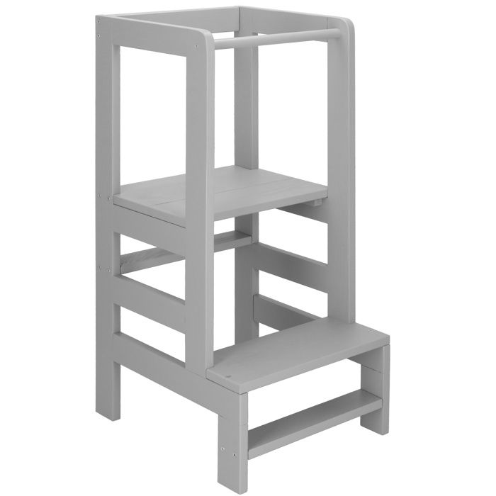 Springos® Tour d'apprentissage et observation pour enfants. Montessori Kitchen Helper en bois massif DIY - Gris