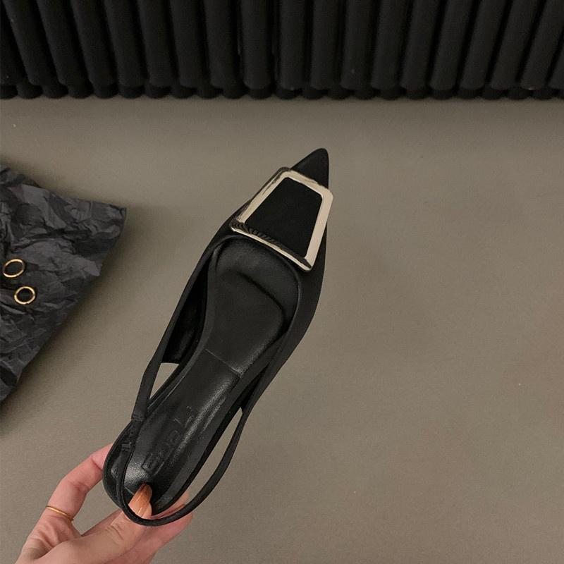 2025 новые летние французские сандалии на плоской подошве, нескользящие, черные, с закрытым носком, женские, универсальные, со стразами, с острым носком, темпераментные, одинарные туфли