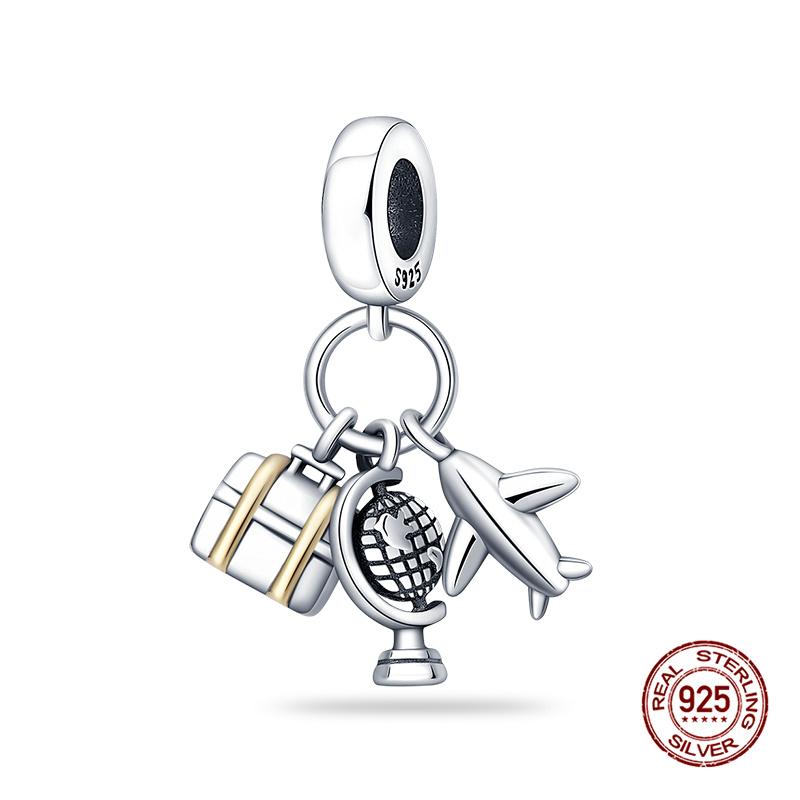 925 Silver Airplane Travel Luggage Charms Bead Fit 3mm Bracelet Womens DIY Jewelry Gifts Charms