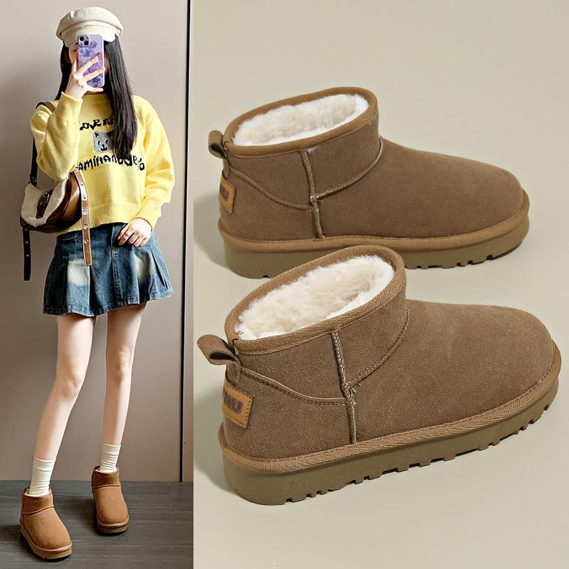 2024 Women's New Winter Snow Boots Thick-soled Design Suede Warm Season Ankle Plush Short-tube Women's Cotton Boots