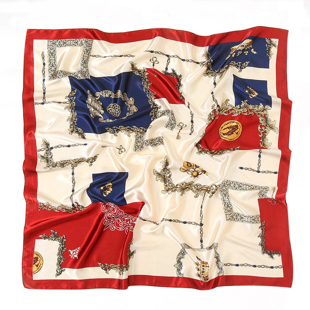 Women Imitation Silk Scarf Luxury Printed Hijab Silk Satin Shawl Foulard Square Head Scarves Wraps For Ladies 90x90CM