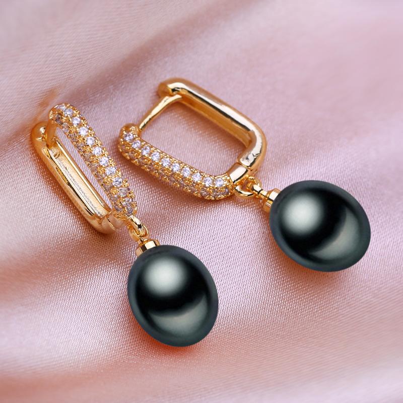 seniko 8-9mm Natural Freshwater Pearl Earrings Geometry Design Fashion Cubic Zirconia Clip Earrings For Women Earrings Girl Gift