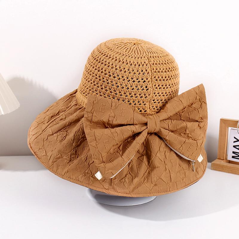 1 шт. Стильная соломенная шляпа с большими полями, солнцезащитный головной убор, ажурная УФ-защита, бант, ручная работа, крючком, солнцезащитная кепка