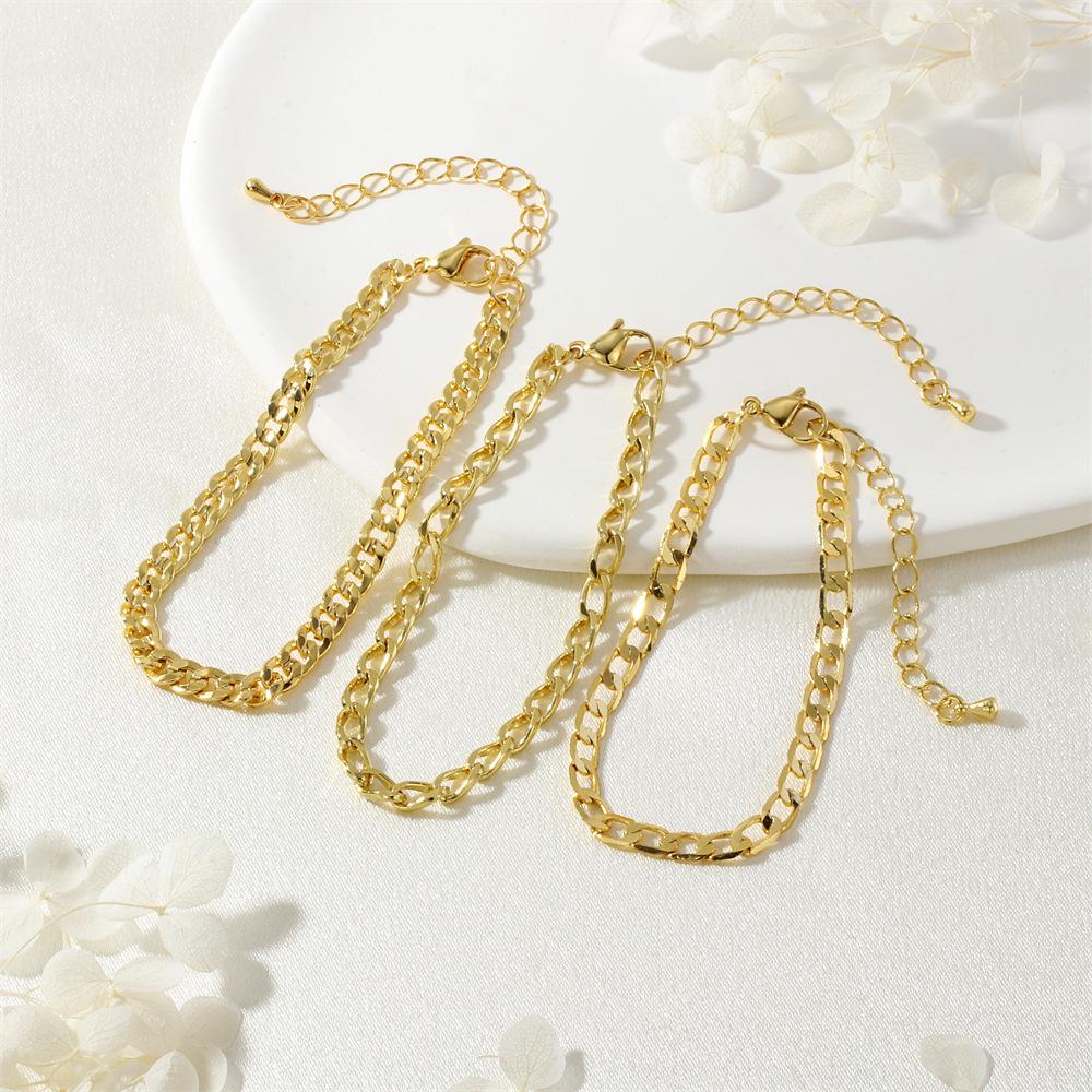 18K Gold-Plated Copper Modern Figaro Cuban Chain Hip Hop Bracelet - Versatile Daily Fashion