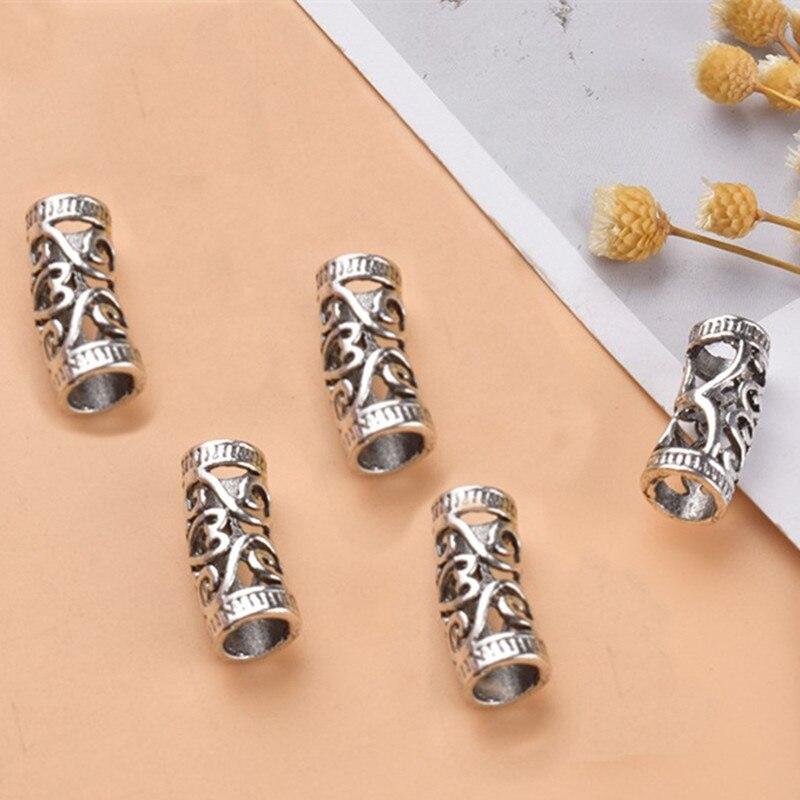 5pcs/bag Silver Metal Hair Rings Braid Dreadlocks Bead Hair Cuffs Dread Tube Charm Dreadlock for DIY Hair Accessaries