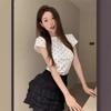 Vintage Polka Dot Round Neck Short-sleeved T-shirt Women's Summer Short Slim and Thin Inner Casual Student Top