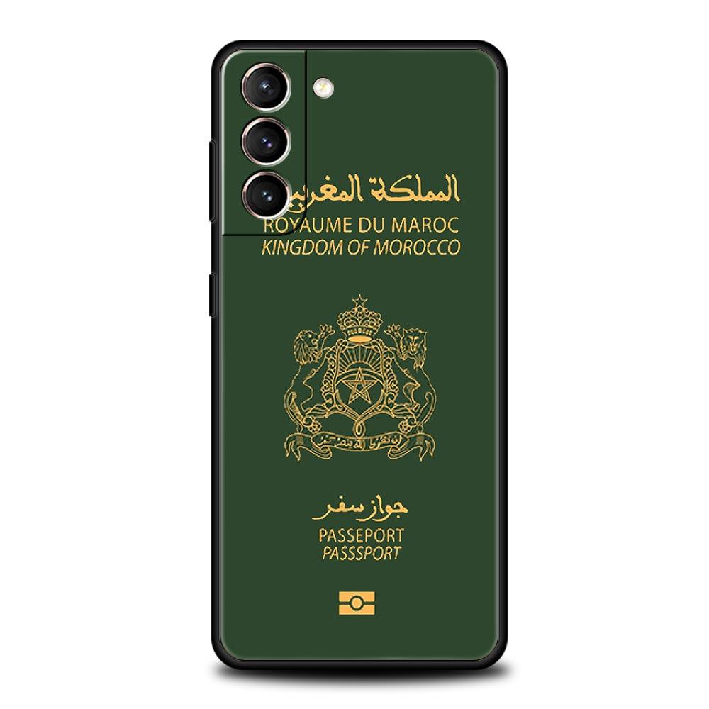 Чехол для паспорта и телефона с флагом Марокко для Samsung Galaxy S24 S23 S22 S20 Ultra S21 FE 5G S10 S9 Plus S10E S8 Note 20 Мягкий черный чехол