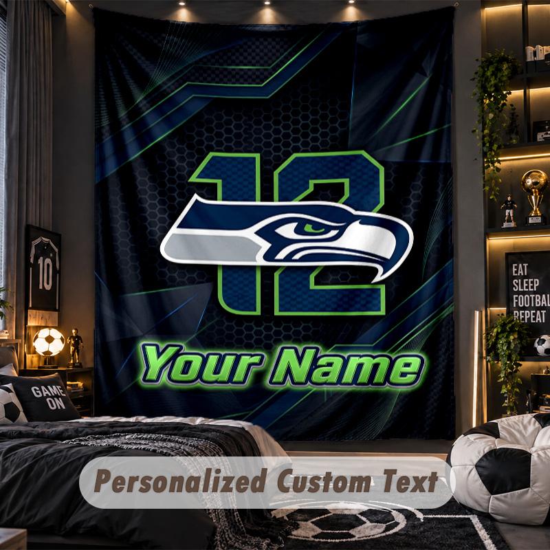 TapestrySeattle Seahawks Custom Name Text Personalized Wall Hanging Tapestry Home Wall Decor