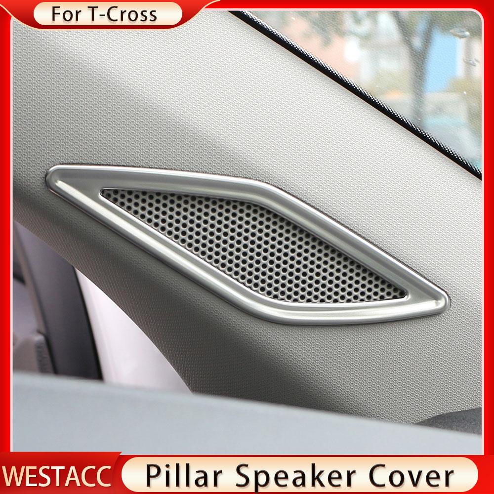 2 шт. из нержавеющей стали, автомобильная передняя стойка, крышка динамика, кольцо, наклейка для VW Volkswagen Tcross T-cross 2018-2023