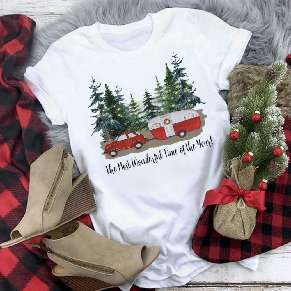 Christmas Reindeer Tshirt Loose Truck Christmas Tree Tshirt Durable Men Women Unisex Casual Tshirt Daily Travel Streetwear
