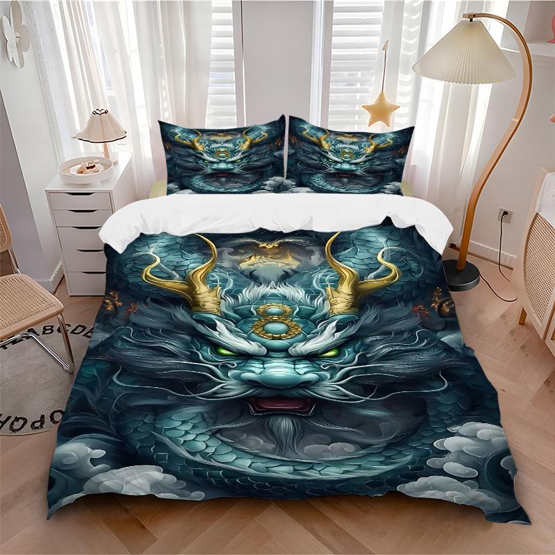 3pcs Dragon Head Duvet Cover Set - Machine Washable, Includes 1 Cover and 2 Pillowcases, No Core Included yy251013084