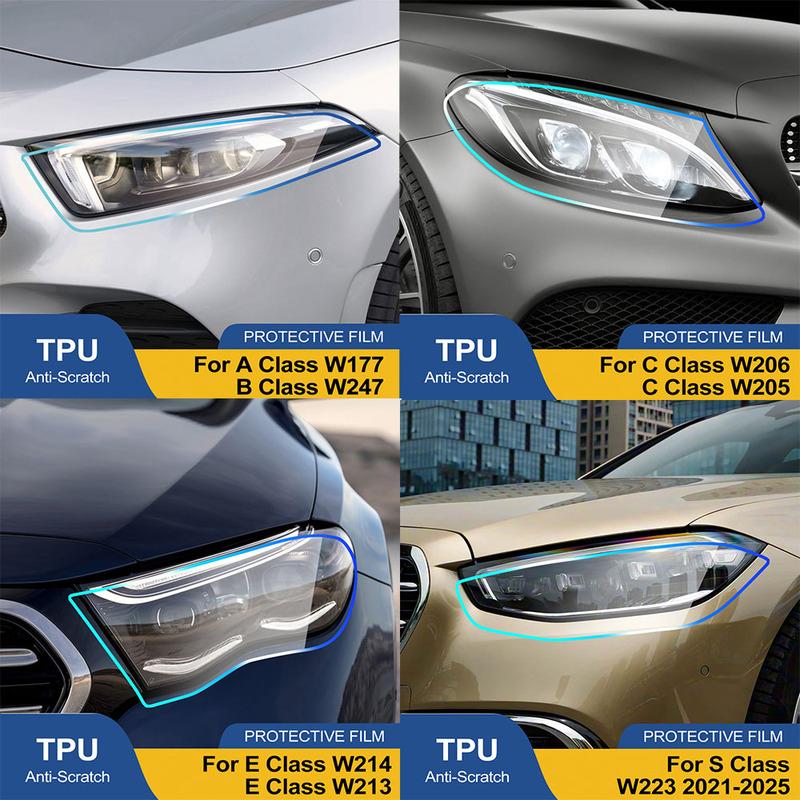 For Mercedes Benz A/B/C/E/S Class Smoke Black High Gloss Pre-Cut TPU Headlight Protective Film PPF Anti-Scratch Vinyl Wrap Kit