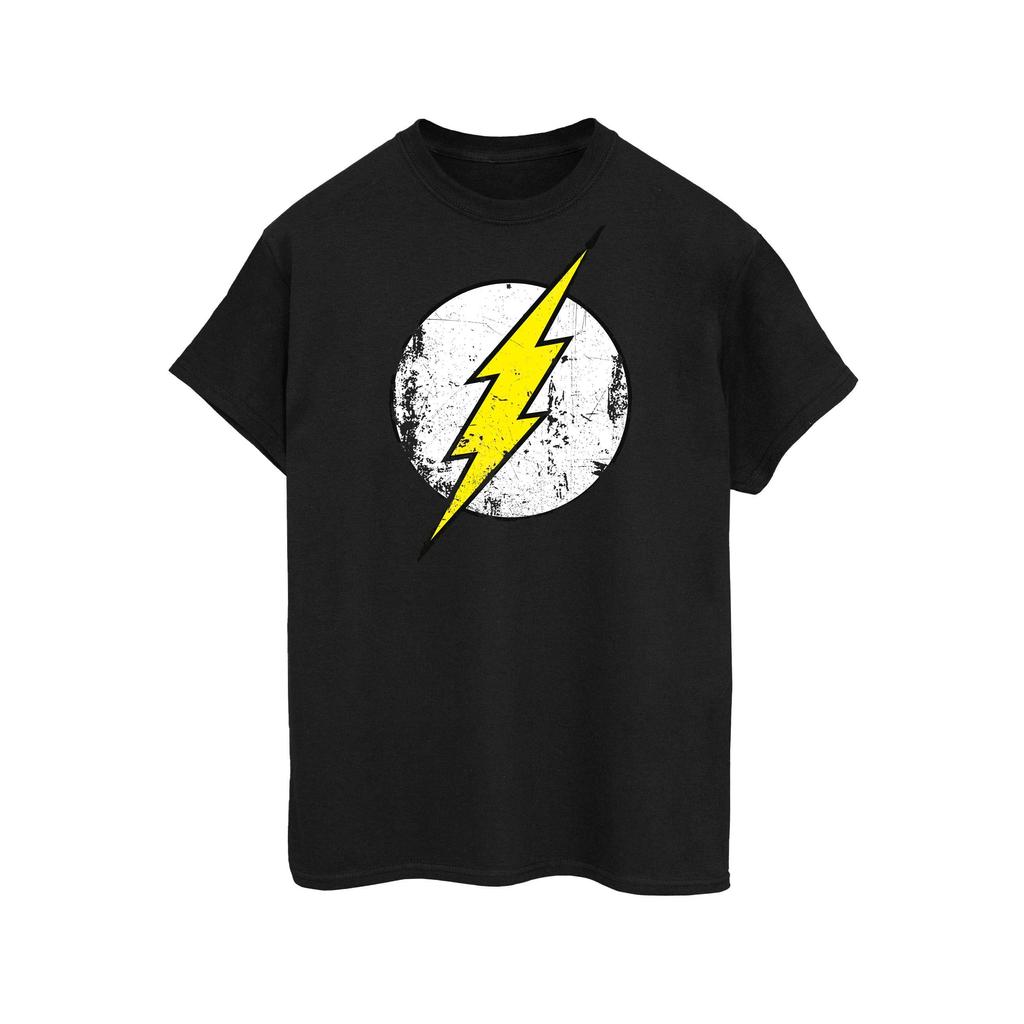 DC Comics Womens/Ladies The Flash Distressed Logo Boyfriend Fit Cotton Boyfriend T-Shirt