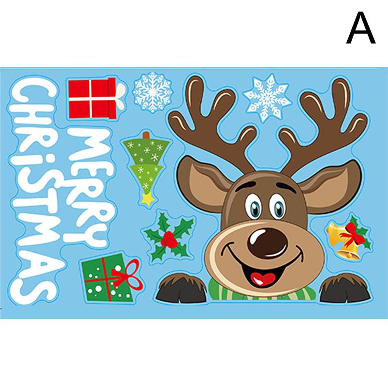 1 шт. Мультяшные рождественские наклейки DIY настенные наклейки домашний декор Санта-Клаус олень вечеринка снежинка наклейки на окна ADM