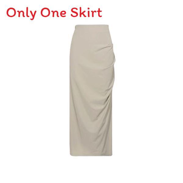 Cotton Blend Asymmetric Midi Skirt With Pleats For Elegant Ladies Spring Summer Wear