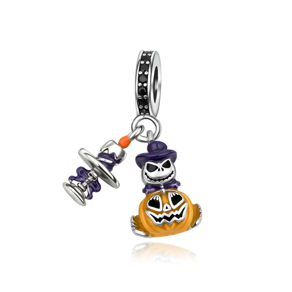 S925 Silver Halloween Fashion Jewelry Pumpkin Skull Pendant Necklace Holiday Themed Accessory