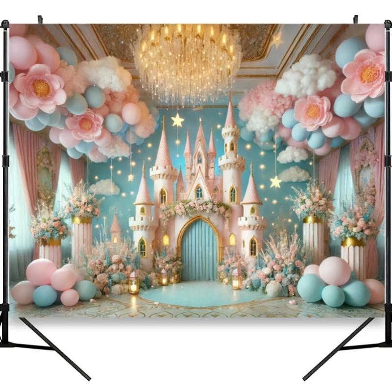 1 elegant princess background polyester pink castle fairy tale background fabric fantasy party and dreamy celebration