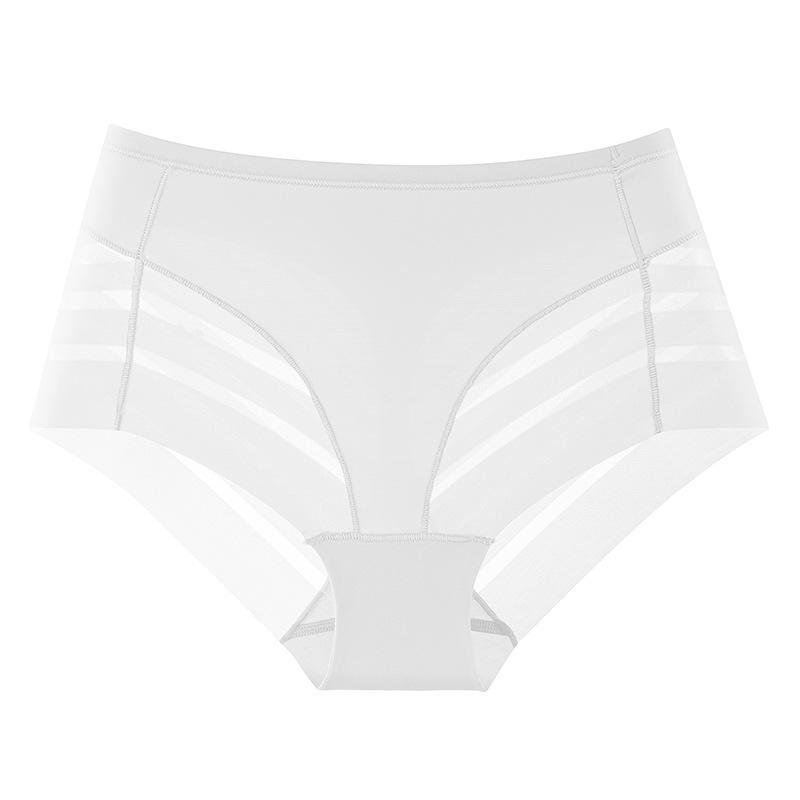 Women's Ice Silk Underwear Summer Breathable Mesh Lace Panties High Elastic Mid Waist Plus Size 3pcs