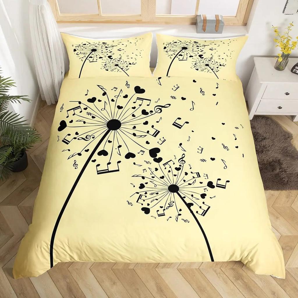 Music Guitar Duvet Cover King Queen Black White and Grey Graffiti Bedding Set Musical Notes Comforter Cover Musical Quilt Cover