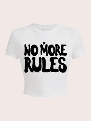 Кроп-топ с принтом 'NO MORE RULES' - Летний стиль Европа и Америка