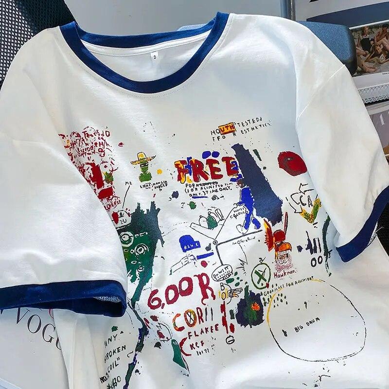 Cute and Fun Printed Women's T-shirt Summer Loose Versatile Ladies Short Sleeve Tee Round Neck Versatile Oversized Top