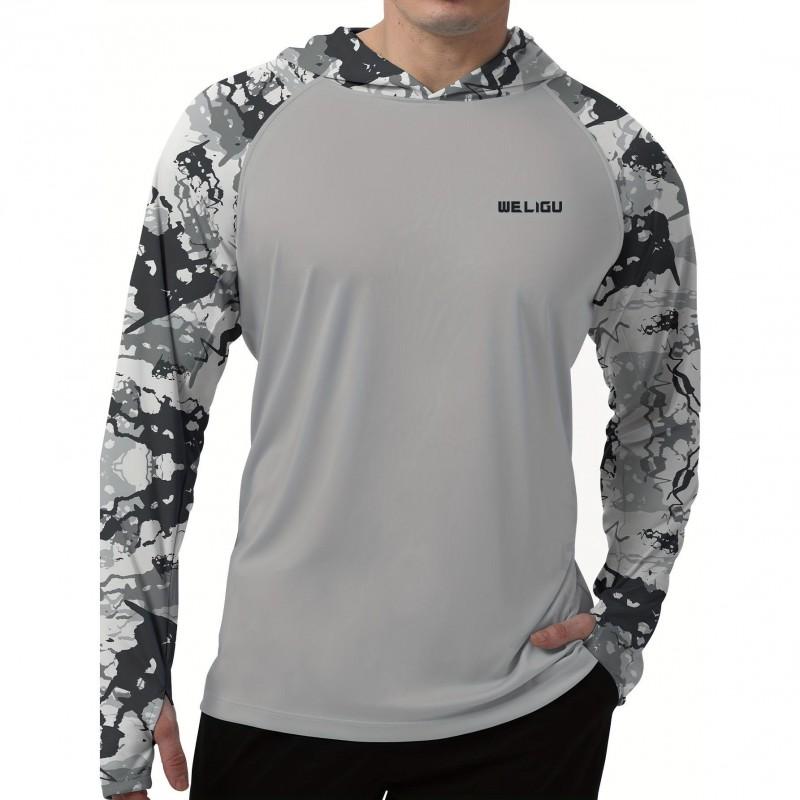 Mens UPF 50 Quick-Dry Long Sleeve Fishing Hoodie Sun Protection Shirt Summer Outdoor Sports Cycling Apparel