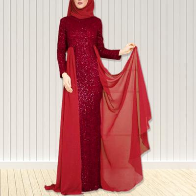 Платье женское с круглым вырезом, длинными рукавами, высокой талией, сетчатой вставкой и элегантными блестящими пайетками