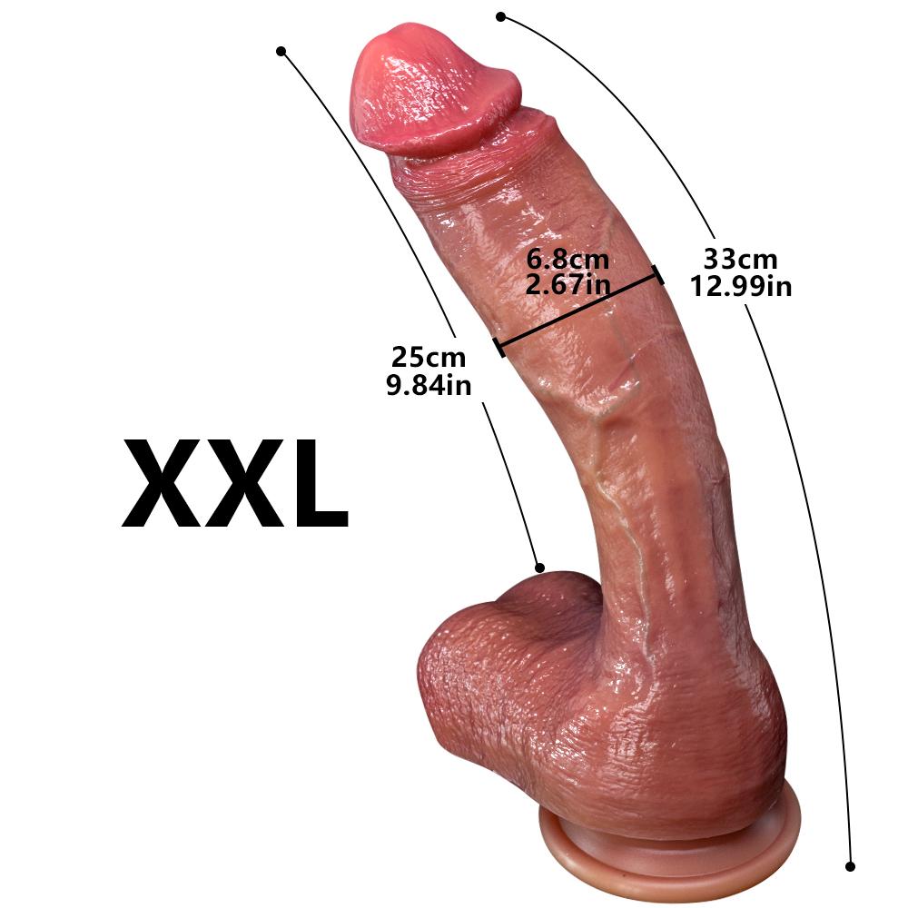 Дилдо-XXL 33см Реалистичный Мягкий Жидкий Силиконовый Дилдо с Венами, 5 Размеров Супер Огромный Толстый Фаллос для Женщин и Мужчин, Сильная Присоска, Гибкая Игрушка для G-точки