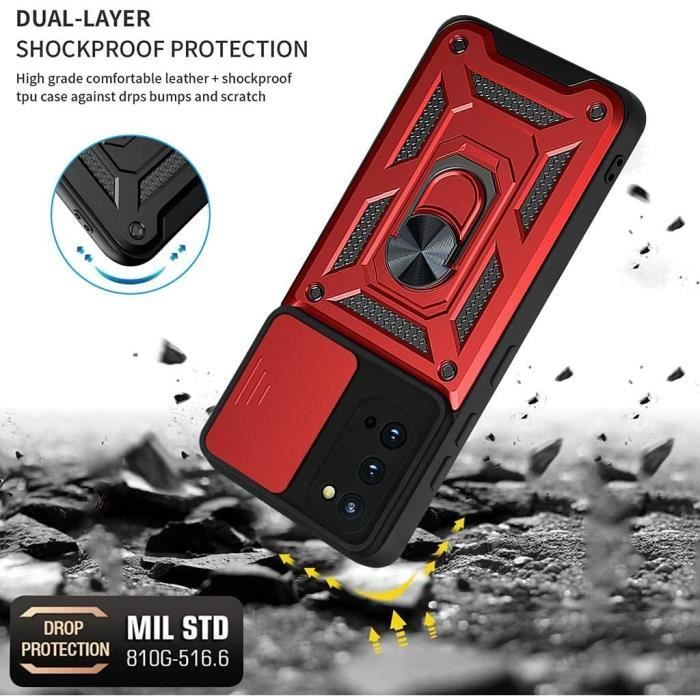 Coque et Verres Trempés - PROSHOP - pour Samsung S20 - Rouge - Anneau Rotatif 360° - avec 2 Verres Trempés
