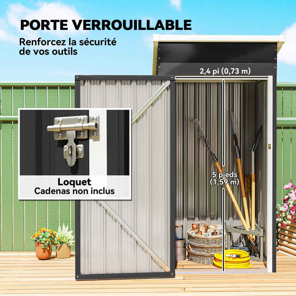 Metal Garden Shed Garden Cabin Lockable Door Sloped Roof Vents And Gloves 107 5x91x185cm Gray