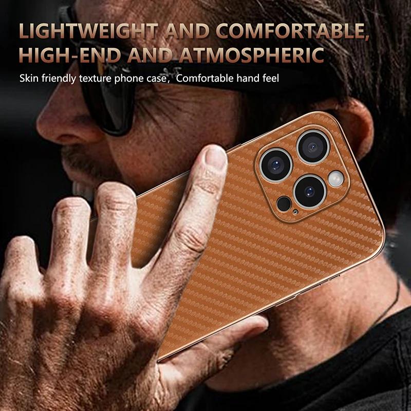 Для iPhone 16 15 14 13 12 11 Pro Max Роскошные кожаные чехлы для телефонов с узором из углеродного волокна для iPhone 16 Pro Защитная задняя крышка