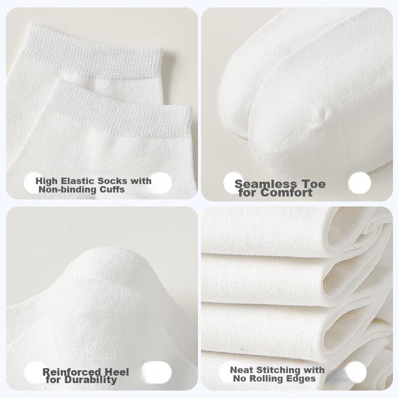 MiiOW 6 Pairs [100% Pure Cotton Socks] Men's Summer Short Socks, Boat Socks, Odor-Resistant, White Men's Socks