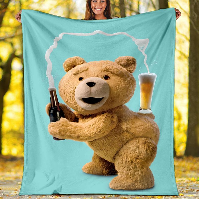 Cartoon Teddy bear Ted2 printed throw blanket—lightweight,soft,warm;versatile blanket for all seasons—perfect as &air-conditioning throw,nap blanket