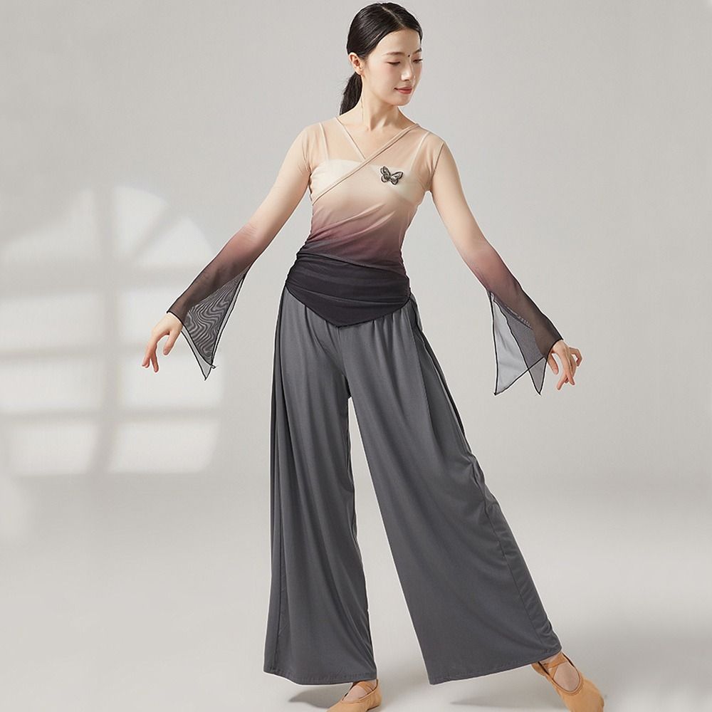 Butterfly Saree Blouse Gradient Performance Training Costumes Fashion Dance Mesh Top Women
