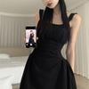 Маленькая черная юбка, темпераментное платье-жилет для женщин, лето, новая утягивающая юбка в стиле Хепберн с подтяжками, короткая юбка А-силуэта