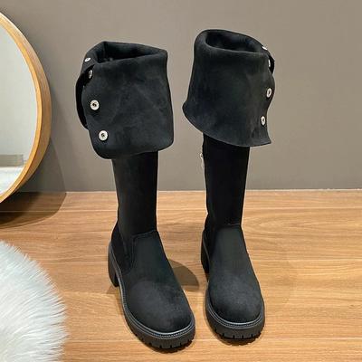 Ретро коричневые сапоги до колена на толстой подошве для женщин на осень и зиму 2024новый замшевые универсальные сапоги-рыцарисапоги