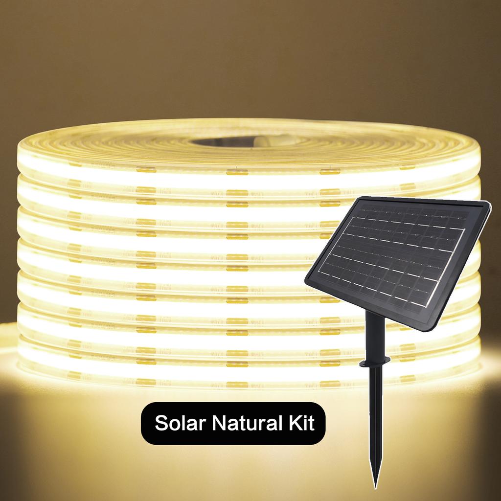 DC 24V 480LEDs/m Solar COB LED Strip Light Outdoor Waterproof Warm Natural White Flexible Adhensive Tape RA90 Linear Lighting
