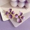 Elegant Purple Enamel Oil Flower Earrings for Women Trendy Single Layer Blooming Gardenia Flowers Stud Earrings Jewelry Gift