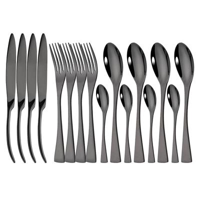 16 шт., зеркальная черная посуда, набор столовых приборов из нержавеющей стали 18/10, кухонные ножи, вилки, ложки, роскошный набор столовой посуды для свадьбы