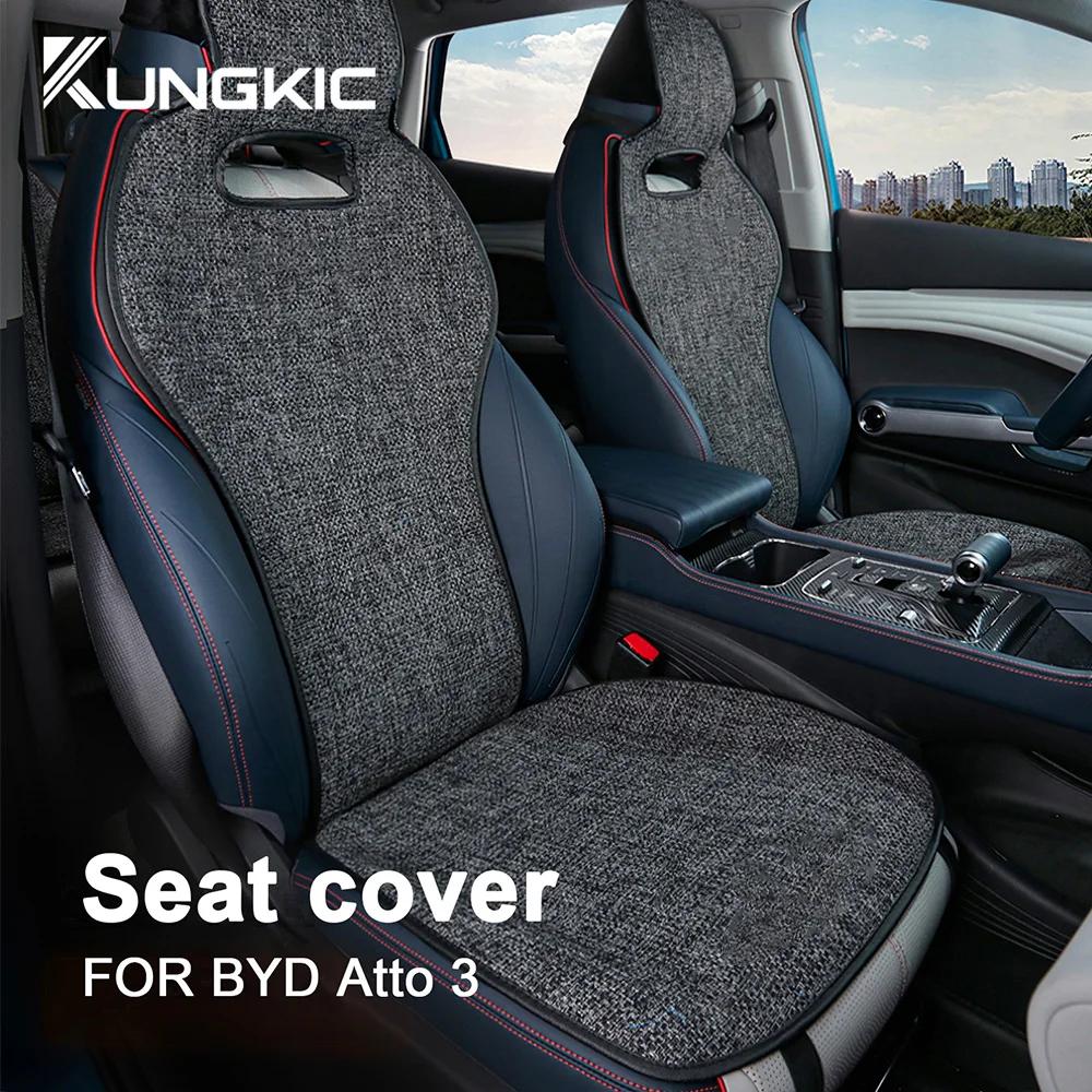 Breathable Linen Car Seat Covers for BYD Atto 3 Yuan Plus Tang Dolphin EV 2021-2025, 4 Seasons, Comfortable Seat Mats Protectors