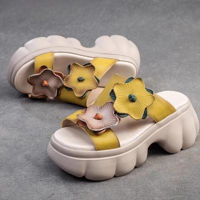 Модные женские шлепанцы на платформе с цветочным декором, босоножки на высоком каблуке, летняя модная обувь для женщин 2025, пляжные шлепанцы, повседневные шлепанцы для платья, Mujer