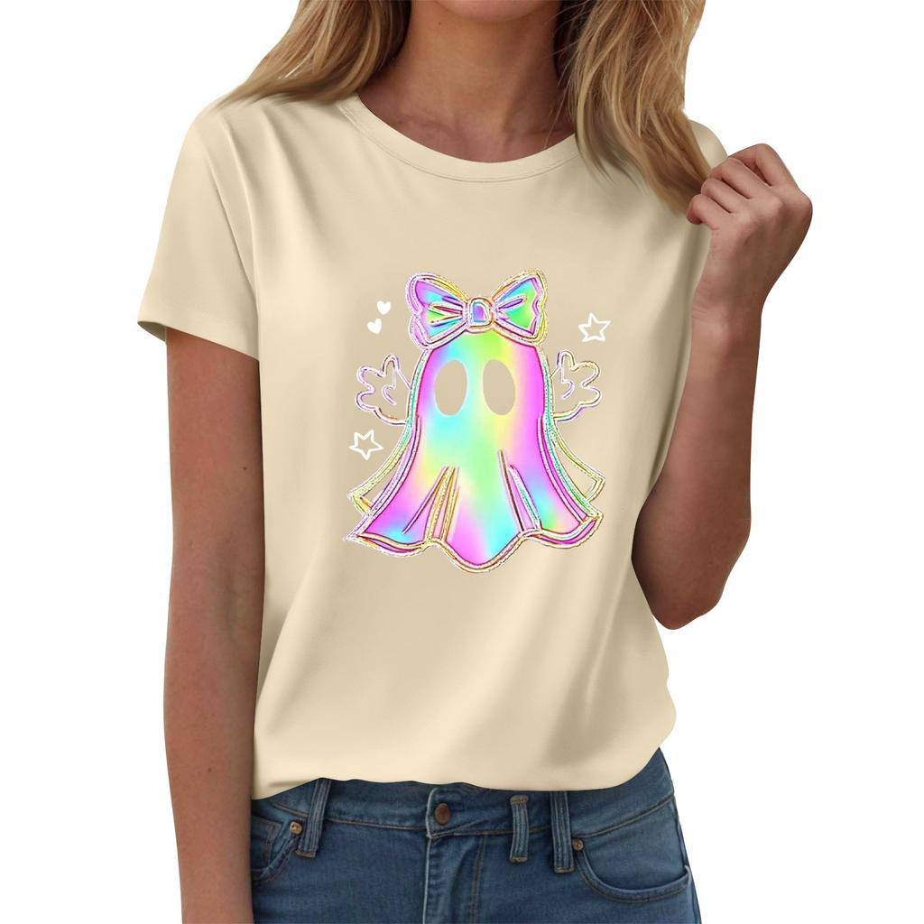 Женские футболки, Женские топы с коротким рукавом, Летняя мода, Повседневные стильные футболки с круглым вырезом, Туники